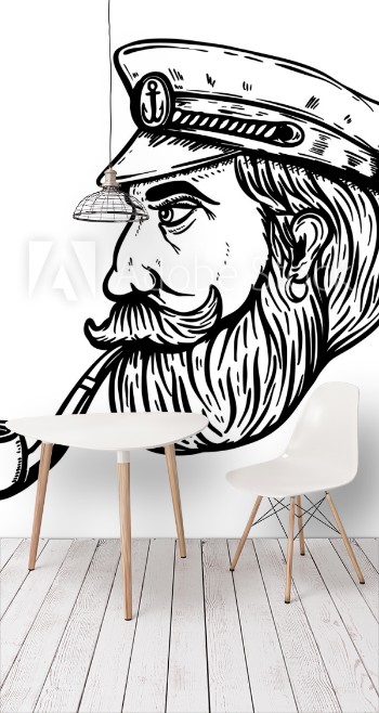 Picture of Illustration of sea captain with smoking pipe isolated on white background Design element for poster t-shirt Vector illustration